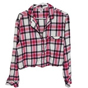 Victoria's Secret Pajama Set Plaid Pajamas 2-Piece Set Women L Pink Sleepwear